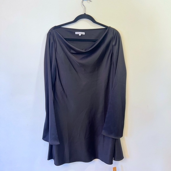 Reformation Pike Black Satin Cowl Neck Long Sleeve Dress - Picture 2 of 4